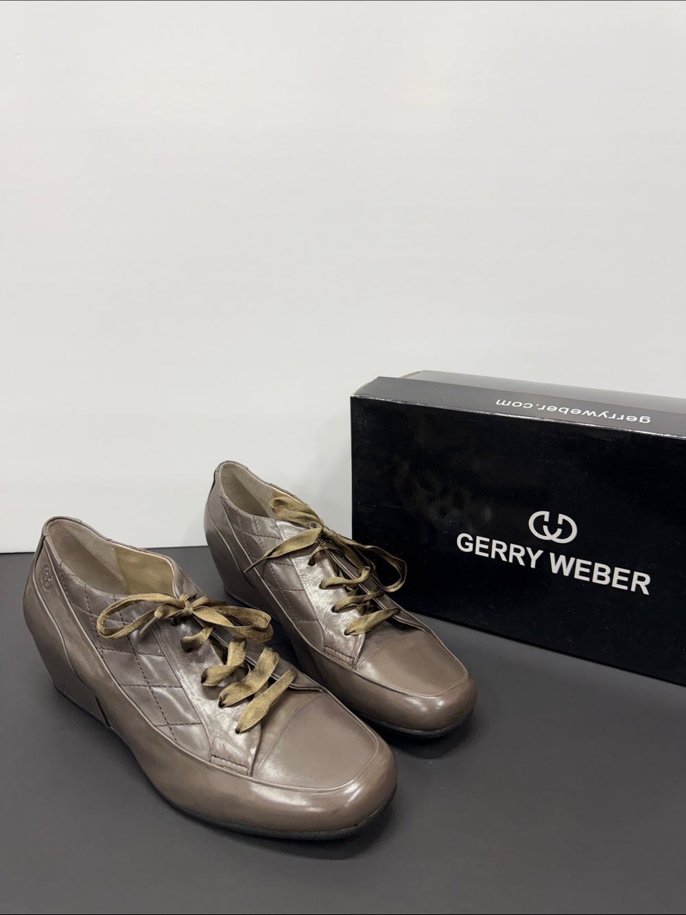 Gerry Weber Women's Quilted Leather Wedge Sneakers in Taupe-Grey